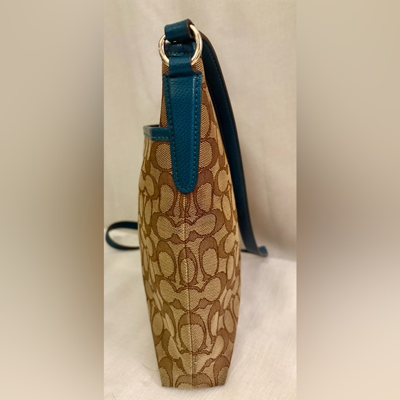 Coach Signature File Crossbody Bag F34938 Teal Leather Trim + FREE Coin Purse - Picture 6 of 15